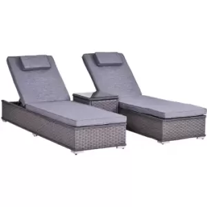 Image of Outsunny - 3 PCS Outdoor Rattan Lounger Table Sectional Conversation Furniture Set