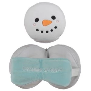 Image of Relaxeazzz Plush Christmas Snowman Round Travel Pillow & Eye Mask