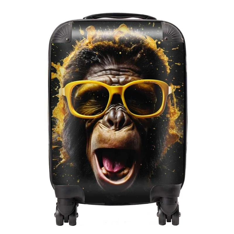 Image of Warren Reed - Designer Splashart Monkey Face With Yellow Glasses Suitcase in Orange Size: Medium Orange Unisex Medium