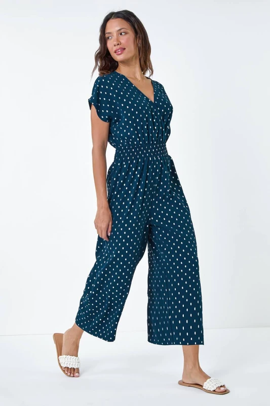 Image of Roman Womens Metallic Foil Print Stretch Jumpsuit in Navy Size: 16 Navy Female 16