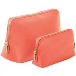 Image of Boutique Leather-Look PU Toiletry Bag (M) (Coral) - Bagbase