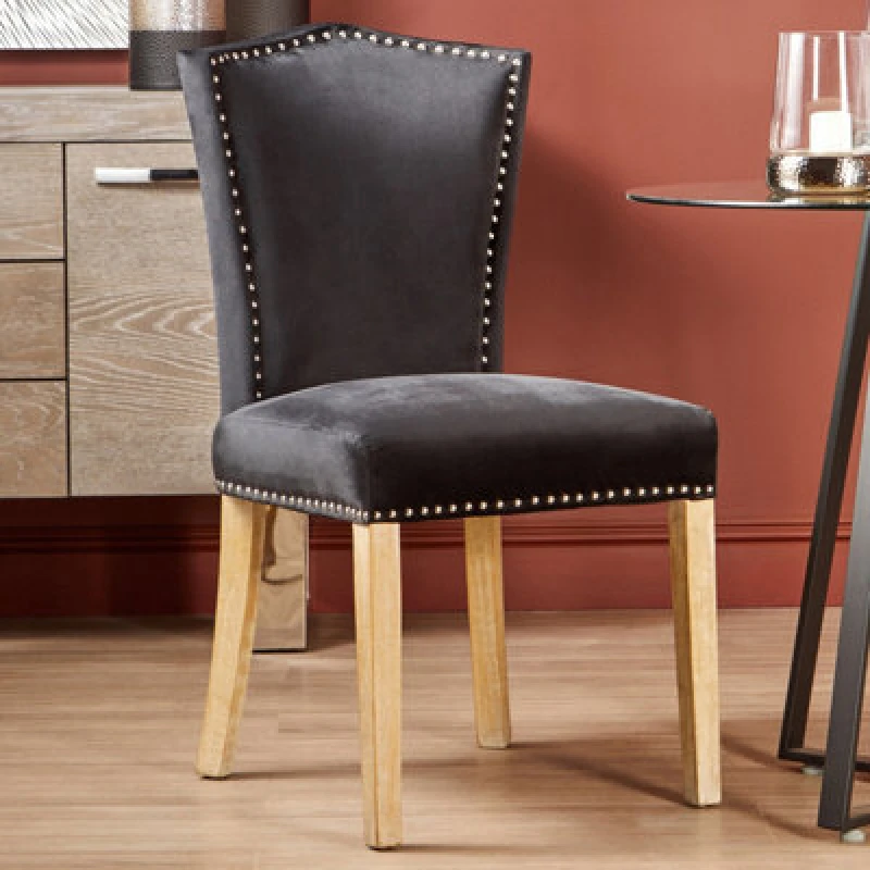 Image of Premier Housewares Velvet Dining Chair, Classic Velvet Chair, Cozy Dining Chair for Dining Room, Living Room, Home, Office Black