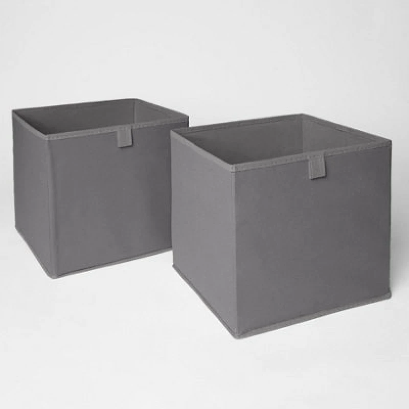 Image of OHS OHS Pack of 2 Plain Folding Cube Storage Boxes in Charcoal Charcoal One Size Unisex 5027434157488
