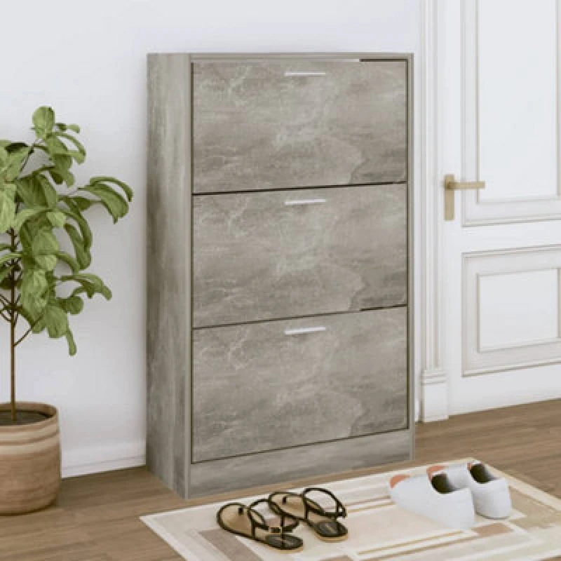 Image of Vidaxl Shoe Cabinet Concrete Grey 63X24X103cm Engineered Wood
