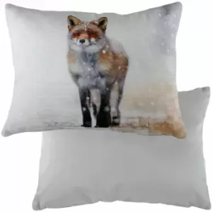 Image of Evans Lichfield Winter Fox Print Chenille Cushion Cover, Multi, 33 x 43 Cm