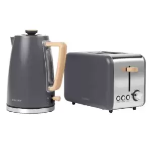 Image of Salter Gunmetal Wood Kettle And Toaster Bundle Combo-7998