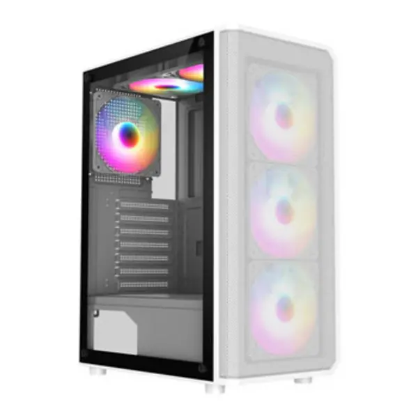 Image of CiT Delta White Mid Tower Tempered Glass PC Gaming Case