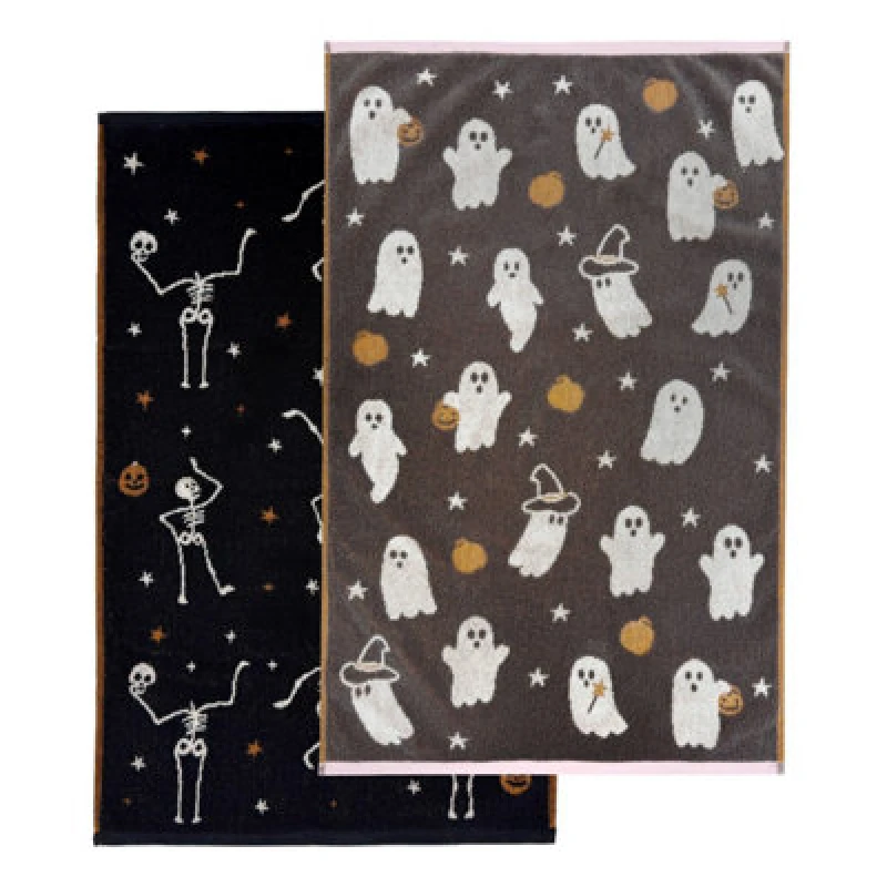 Image of Allure Bath Fashions Luxury Pair Of Halloween Hand Towels - 100% Cotton Spooky Tea Towels