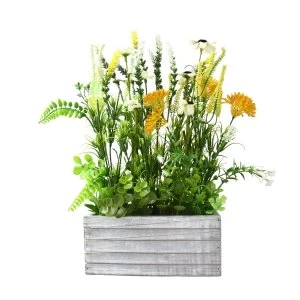 Image of Faux Wild Flowers Window Box Arrangement in Rustic Wooden Crate