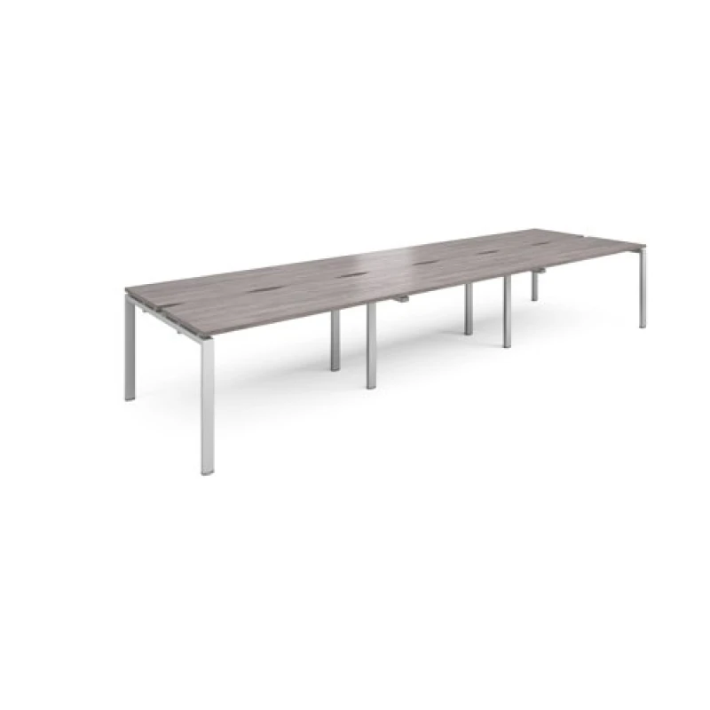 Image of Adapt Adapt sliding top triple back to back desks 4200mm x 1200mm - silver frame, grey oak top STE4212-S-GO