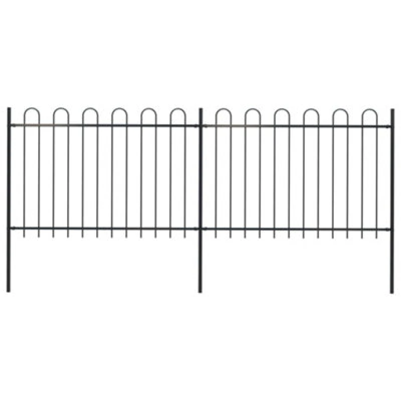 Image of Vidaxl Garden Fence With Hoop Top Steel 3.4X1.2 M Black