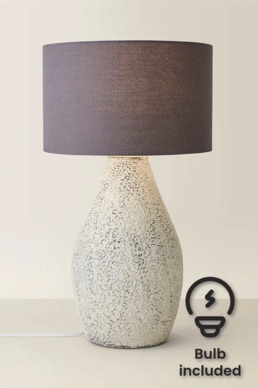 Image of ValueLights ValueLights Colin Grey Drum Shade Grey Speckled Hand Finished Ceramic Table Lamp with Bulb in Natural Natural One Size Unisex 505940606598
