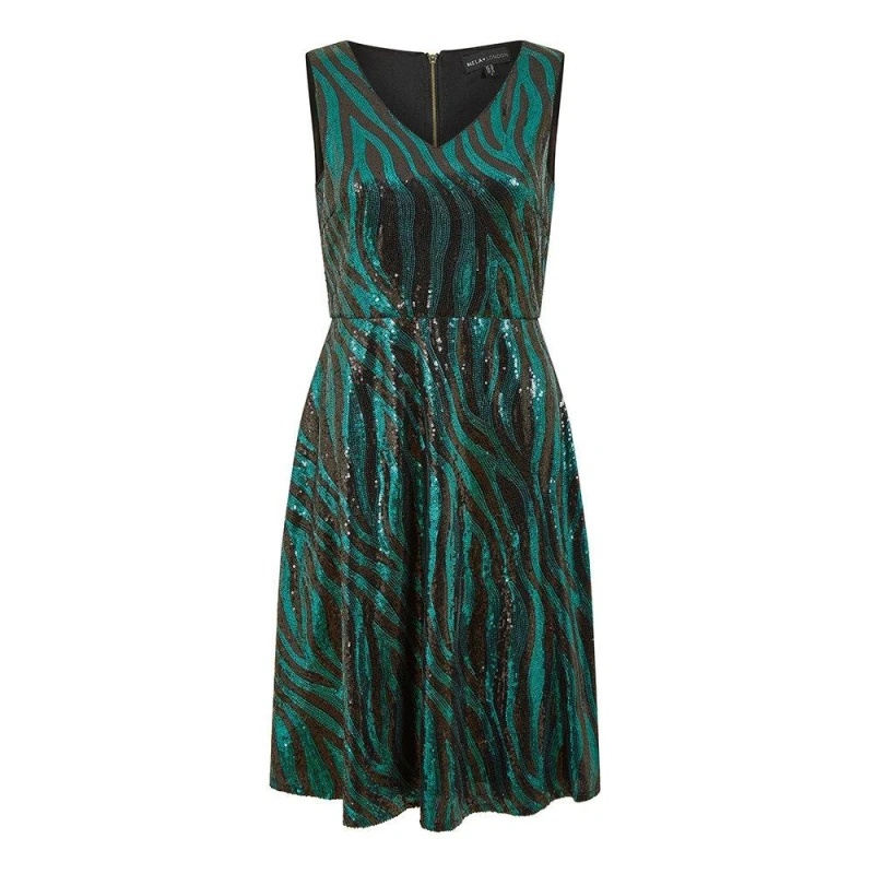 Image of Mela Green Zebra Sequin Skater Dress Green female
