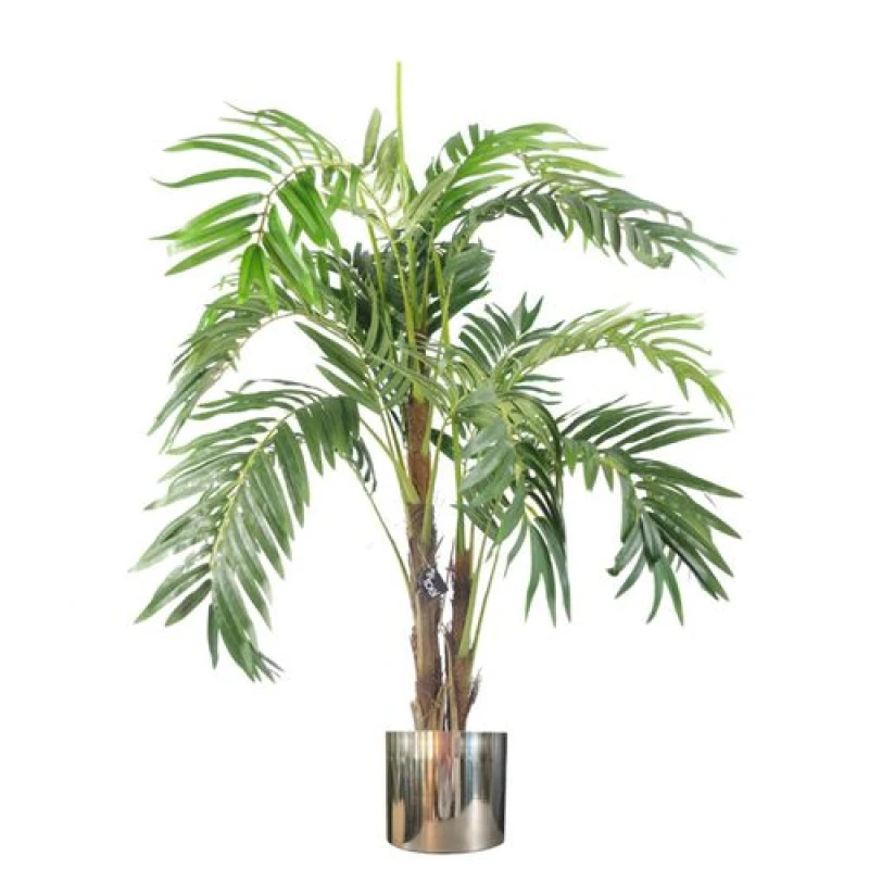 Image of Leaf Large Artificial Palm Tree 120cm Luxury Silver Planter 4ft Realistic Leaf Design Botanik Green