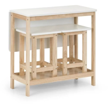 Image of White & Natural Wood Dining Set With Two Stools - Delia
