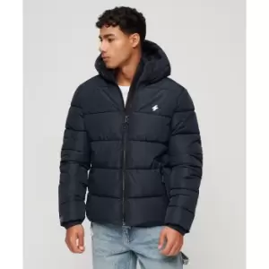 Image of Sports Hooded Padded Jacket with Embroidered Logos