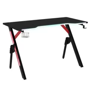 Image of HOMCOM Steel Frame Light Gaming Desk Table with Cup Holder Headphone Hook Black