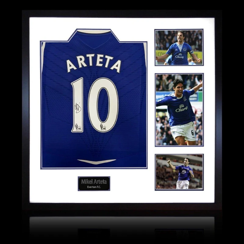 Image of The Fan Cave Mikel Arteta Signed Everton Shirt Elite Frame Blue unisex 820x820mm