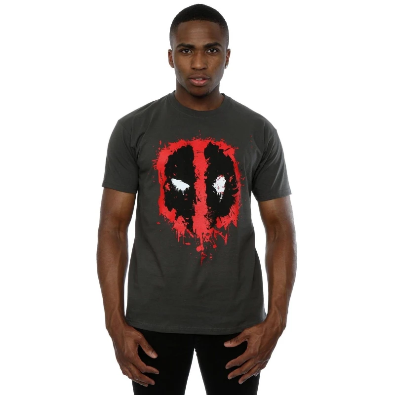Image of Deadpool Deadpool Men Splat Face Cotton T-Shirt in Mid Grey Size: Small Mid Grey S Male 5057068009624