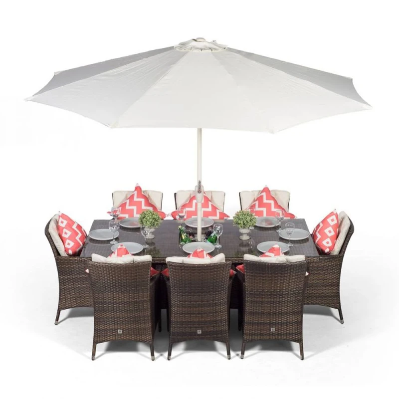 Image of Thats Furniture Savannah Rectangle 8 Seat Rattan Dining Set Ice Bucket Drinks Cooler in Brown Brown Unisex