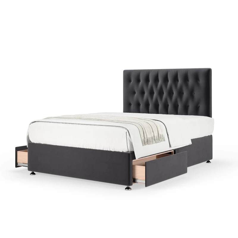 Image of Bedmaster Bedmaster Plush Velvet 2 Drawer Divan Base And Button Headboard in Grey Size: King Grey King Unisex 7867871024213