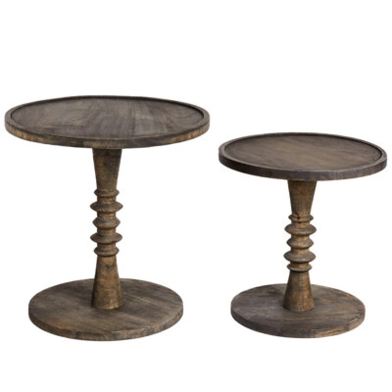 Image of Beliani Set Of 2 Side Tables Thalia Mango Wood Dark Brown