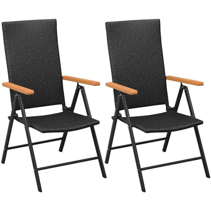 Image of vidaXL 2x Stackable Garden Chairs Poly Rattan Black Outdoor Terrace Folding