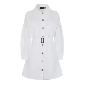 Image of I Saw It First Belted Mini Shirt Dress - White