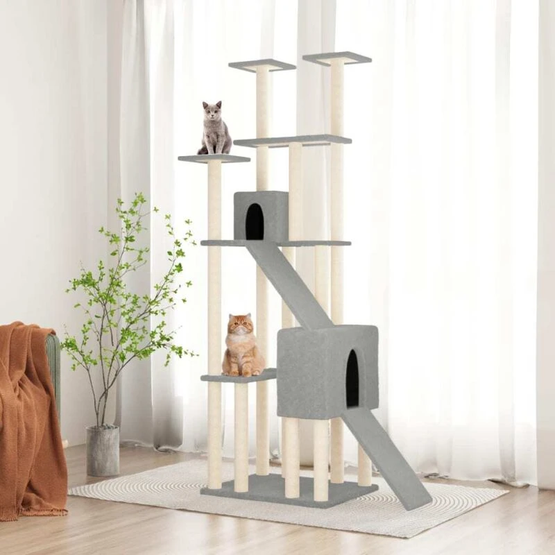 Image of vidaXL Cat Tree with Sisal Scratching Posts Light Grey 190 cm, Grey 171649