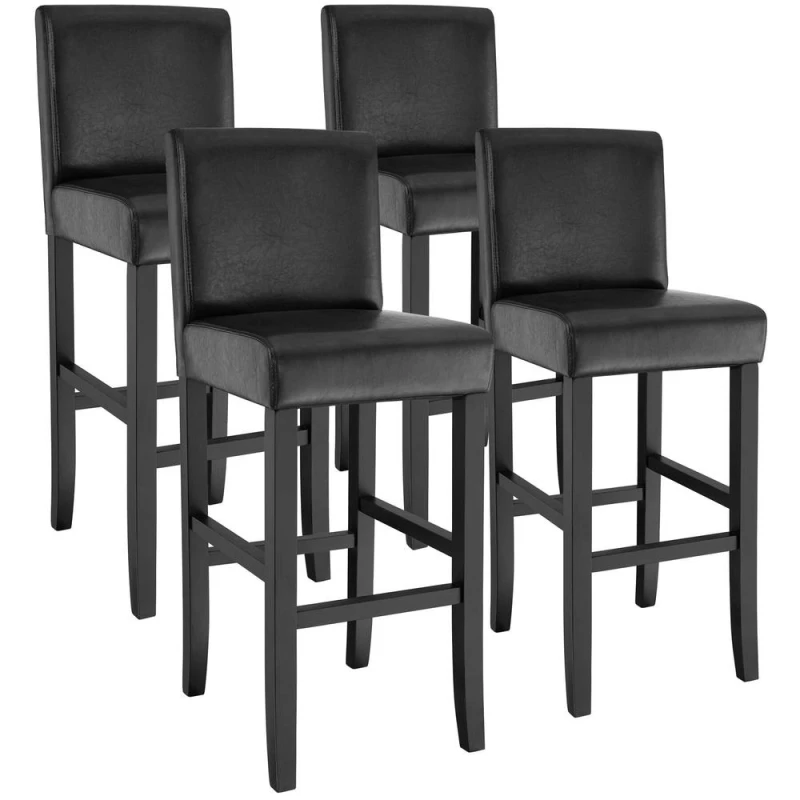 Image of Tectake Bar Stools With A Padded Backrest And Faux Leather Cover - Black, Set Of 4
