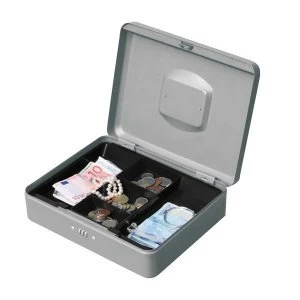 Image of 5 Star Facilities Premium Cash Box with Coin Tray Metal Combination Lock W300xD240xH90mm Grey