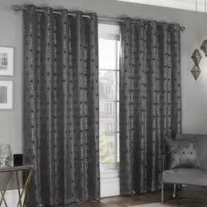 Image of Emma Barclay - Hartford Geometric Woven Thermal Blackout Lined Eyelet Curtains, Charcoal, 66 x 54 Inch