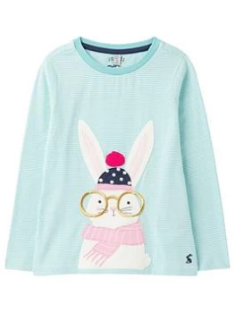 Image of Joules Girls Ava Rabbit Stripe Long Sleeve T-Shirt - Teal, Size Age: 5 Years, Women