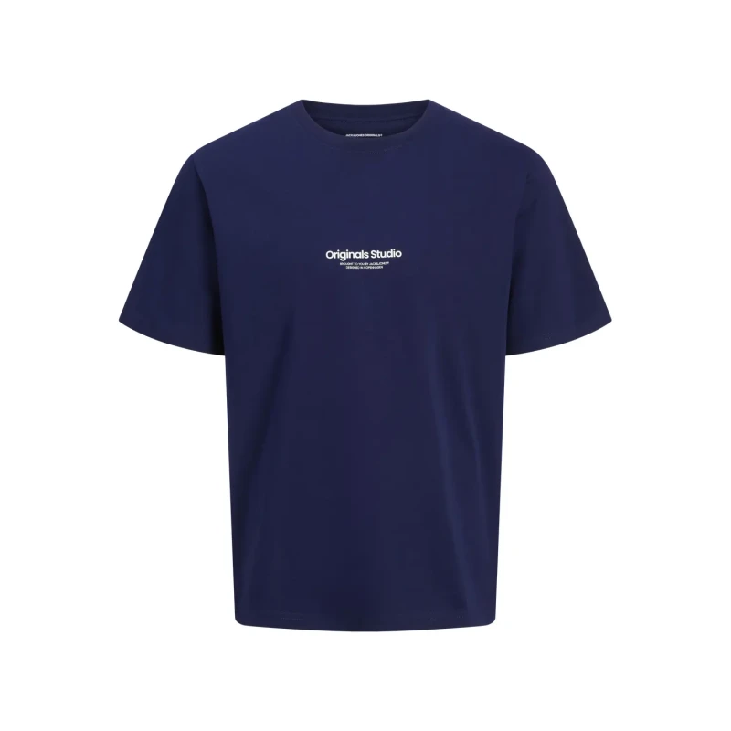 Image of jack & jones Slogan Print Cotton T-Shirt with Crew Neck Dark Blue Men XS;M;S