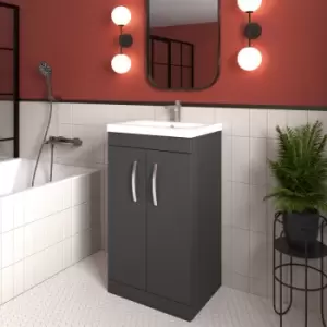 Image of Nuie - Athena Floor Standing 2-Door Vanity Unit with Basin-2 500mm Wide - Gloss Grey
