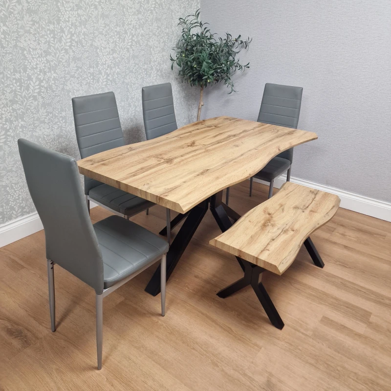 Image of Kosy Koala Modern Dining Table Set With 4 Grey Faux Leather Chairs And 1 Bench Kitchen Dining Room Furniture