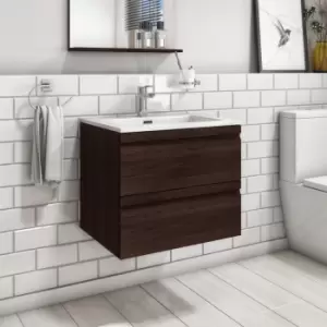 Image of 600mm Dark Wood Effect Wall Hung Vanity Unit with Basin - Boston