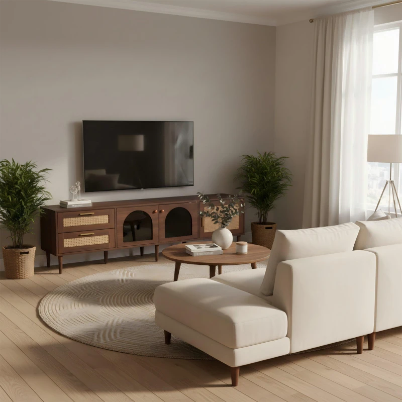 Image of Urban Meuble Brown Wood TV Stand with Ample Storage Brown unisex One Size