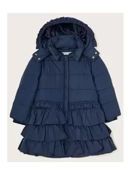 Image of Monsoon Girls Multi Tier Padded Coat - Navy, Size 5-6 Years, Women