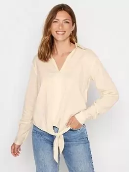 Image of Long Tall Sally Tie Front Long Sleeve Shirt - Natural, Size 20, Women