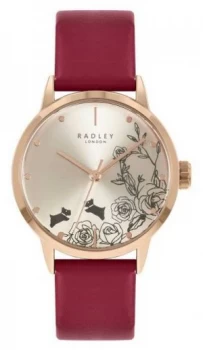 Image of Radley Womens Red Leather Strap Silver Dial Watch