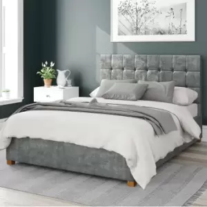 Image of Sinatra Distressed Velvet Ottoman Bed Platinum