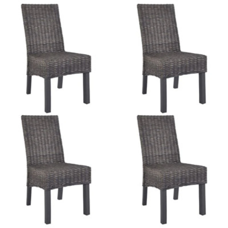Image of Vidaxl Dining Chairs 4 Pcs Brown Kubu Rattan And Mango Wood Dining Chairs