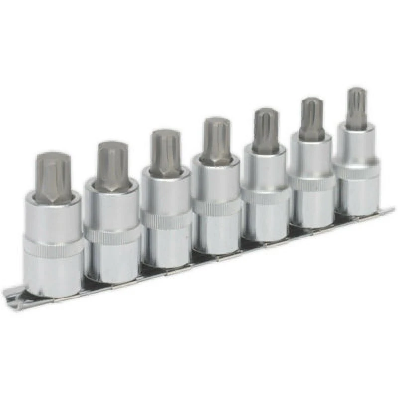 Image of Loops 7pc Ribe Star Socket Bit Set - 1/2" Square Drive - 55mm Long S2 Steel Shafts Metallics