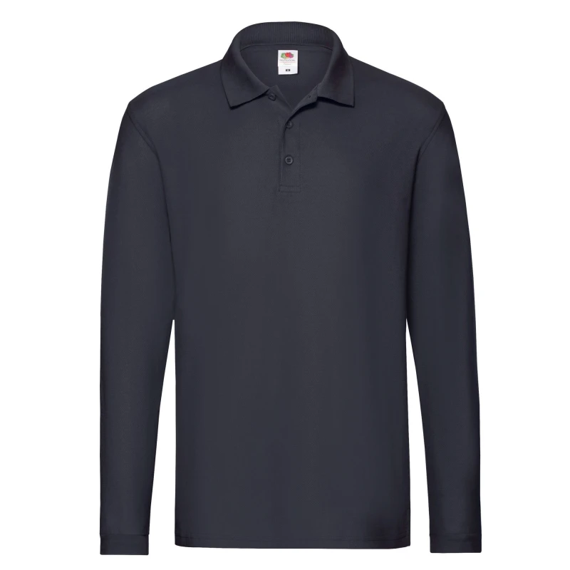Image of Fruit Of The Loom Fruit of the Loom Men Premium Pique Long-Sleeved Polo Shirt in Mid Navy Size: Small Mid Navy S Male 5063425999262