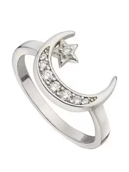Image of The Love Silver Collection Sterling Silver & CZ Moon Ring, One Colour, Size L, Women