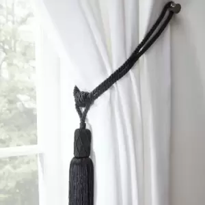 Image of Emma Barclay Trellis Woven Tasselled Tie Back, Black