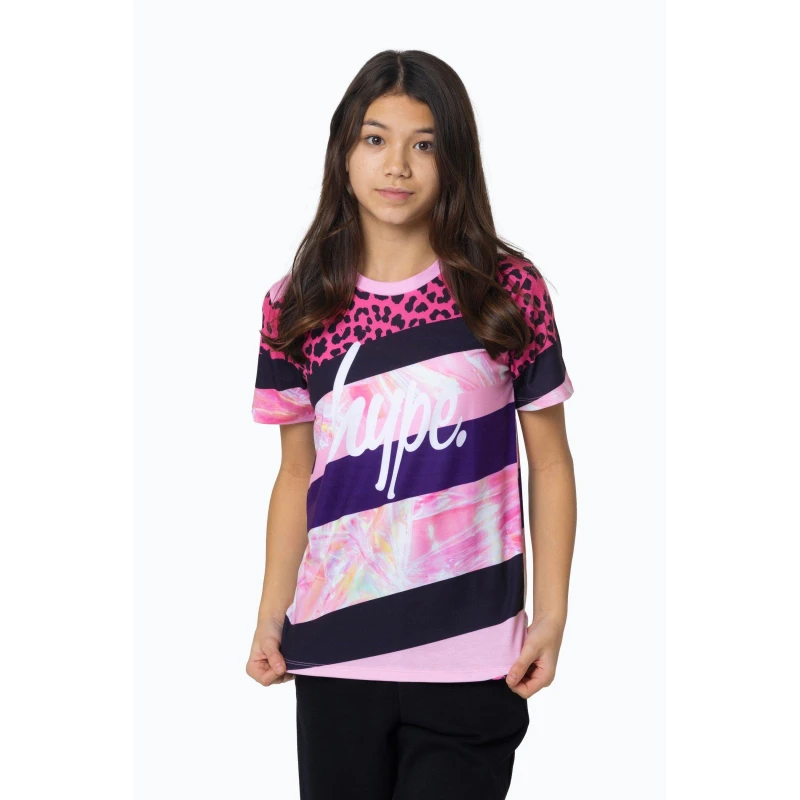 Image of Hype Multi Dark Pink Stripe T-Shirt Multi female