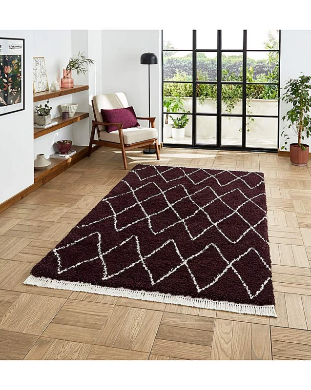 Image of Think Rugs Think Rugs Boho Fringe Rug Purple - Think Rugs - Size: 200X290 Purple 200X290 RT37316