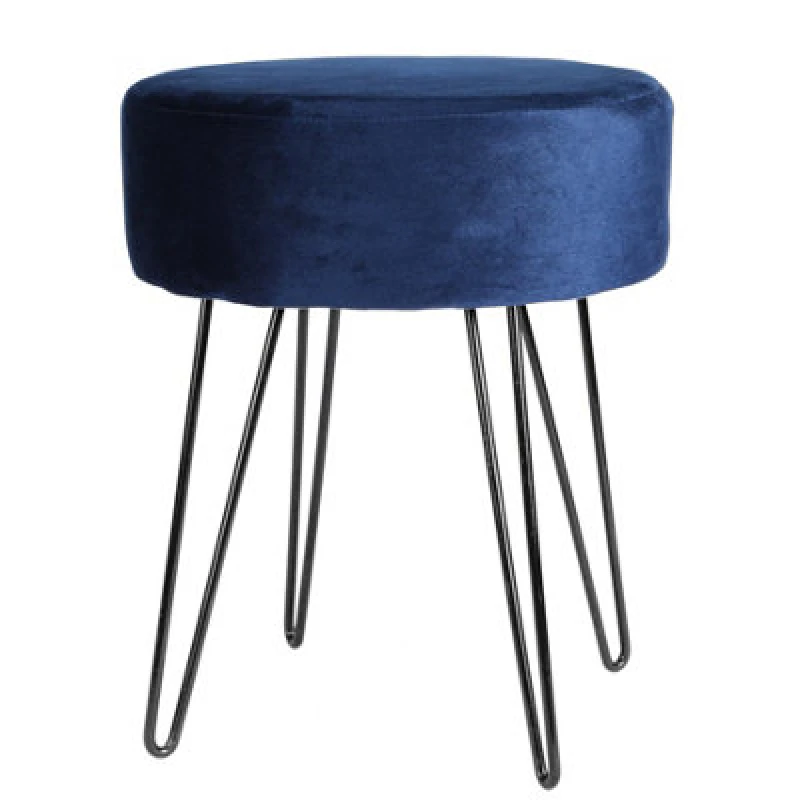 Image of Harbour Housewares Velvet Footstool - Round Modern Dressing Table Footstool Vanity Seat Chairs - 40 X 35Cm - Blue/black
